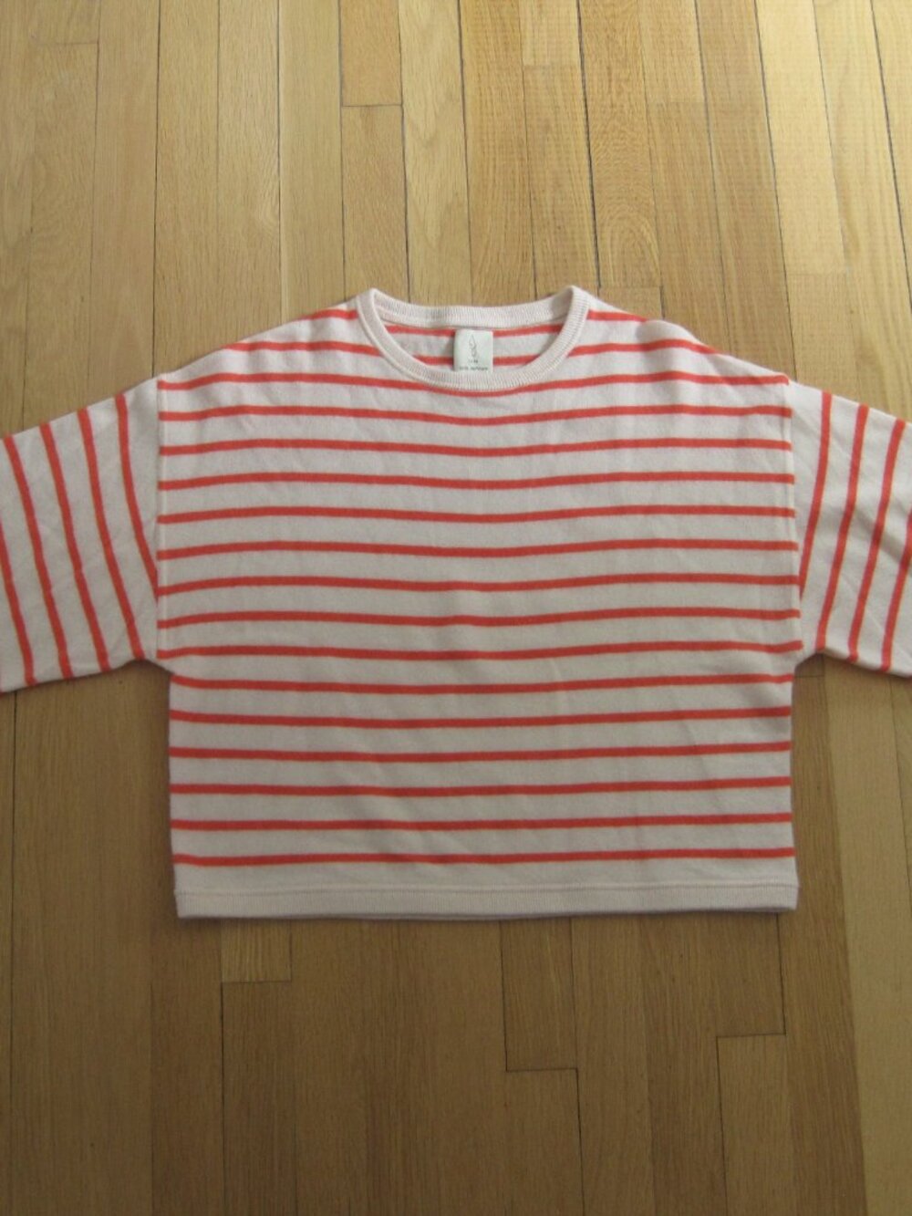 Joie Coral Pink Striped Pullover Sweater Size M 100% Cashmere Crew Neck Boxy - Picture 6 of 12